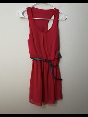 City Triangles Hot Pink Sleeveless Chiffon Mini Dress with Belt